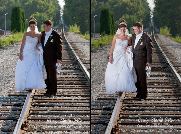 Bride and Groom on Railroad Tracks