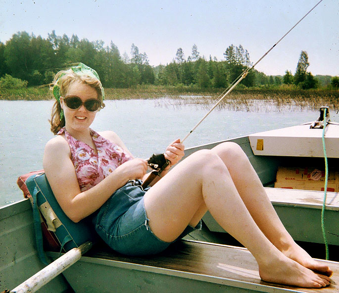 Deb fishing on our honeymoon